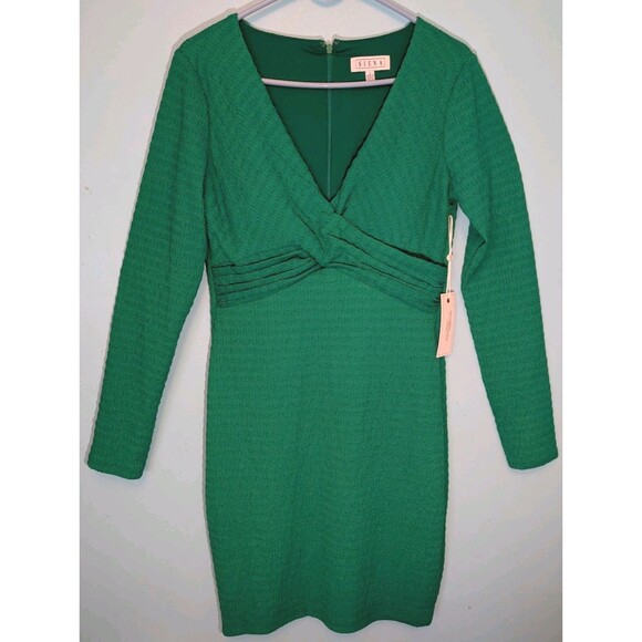 Siena Womens Textured Knit Bodycon Dress Long Sleeve V-Neck Size 8 Green NEW NWT - Picture 5 of 16